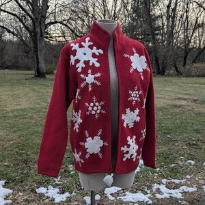 Vintage 90s Snowflake Boiled Wool Zip Up Sweater